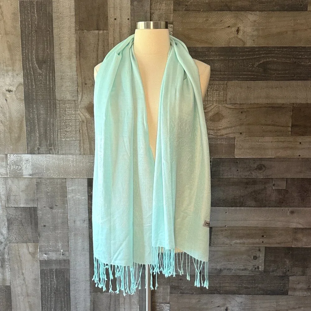 Pashmina blue scarf cashmrer silk feminine shawl pastel paisley euro summer